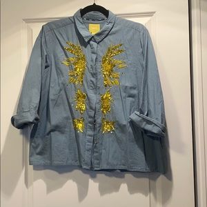 Maeve Sequin Button Up